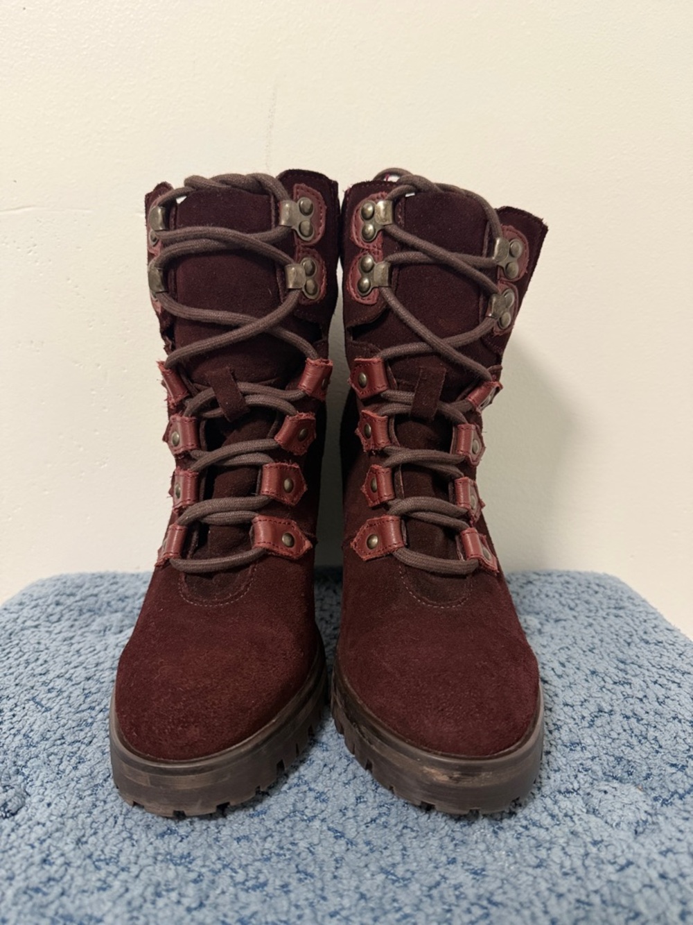 Harley-Davidson Women's Burgundy Suede Lace-Up Heeled Boots - Picture 2 of 14